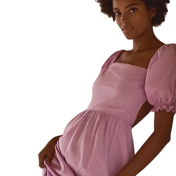 Charlie Holiday Puff Sleeve Backless Cotton/Linen Paris Maxi Dress Lilac size 4 - Picture 10 of 10